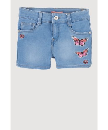 Girls Rhinestone Butterfly Denim Shorts