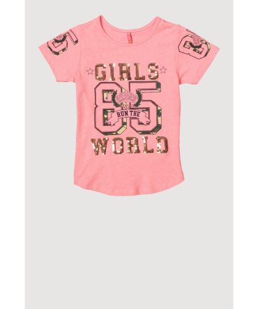 Girls Sequin Girls World Graphic Tee