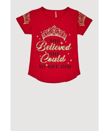 Girls She Glitter Sequin Graphic Tee