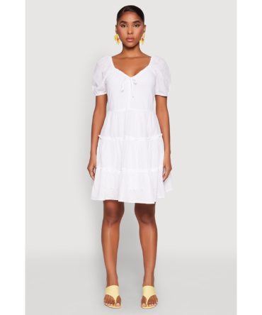 Haute Monde Eyelet Tiered Mini Dress