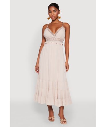 Iris Crochet Detail Empire Waist Midi Dress