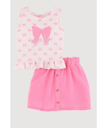 Little Girls Bow Print Peplum Top and Skort