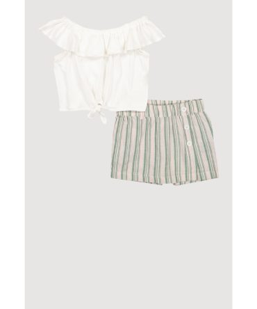 Little Girls Off the Shoulder Top and Striped Skort