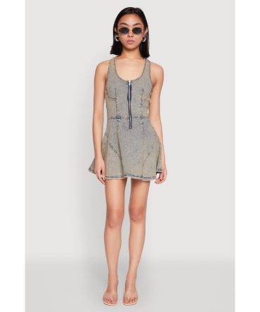 Mineral Wash Racerback Denim Skater Dress