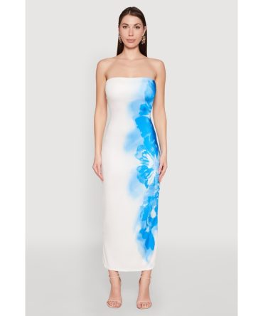 Ombre Floral Maxi Tube Dress