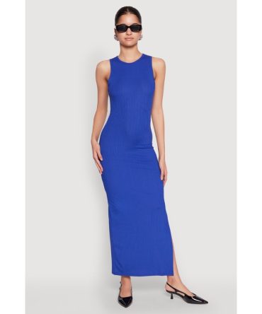 Rib Knit Side Slit Maxi Dress