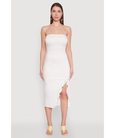 Side Ruched Midi Tube Dress