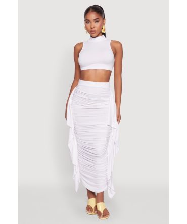 Side Ruffle Ruched Maxi Skirt