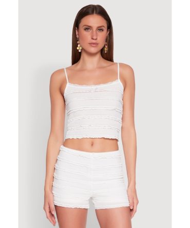 Textured Knit Tiered Lace Detail Cami