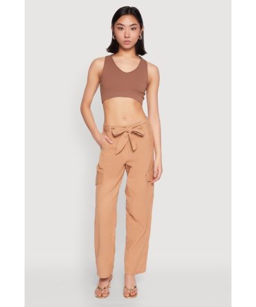 Tie Waist Belted Cargo Pants