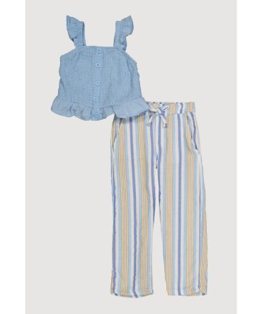 Toddler Girls Ruffled Smocked Top and Striped Pants