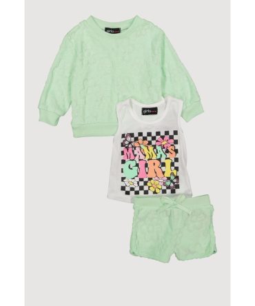 Toddler Girls Terry Cloth Sweatshirt and Shorts with Graphic Tank Top