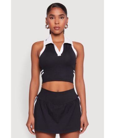 Varsity Stripe Sleeveless Cropped Polo Top