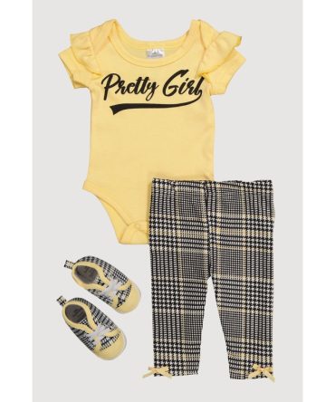 Baby Girls 0-9M Pretty Girl Bodysuit and Houndstooth Leggings with Shoes