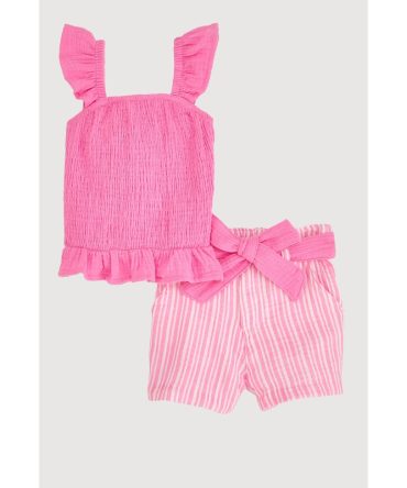 Baby Girls 0-9M Ruffled Smocked Top and Striped Shorts