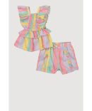 Toddler Girls Rib Knit Lace Trim Pintuck Top and Shorts