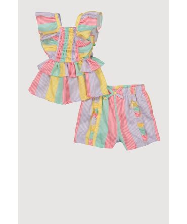 Baby Girls 12-24M Color Block Stripe Ruffle Top and Shorts