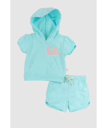 Baby Girls 12-24M Hello Little Cutie Graphic Hooded Tee and Shorts