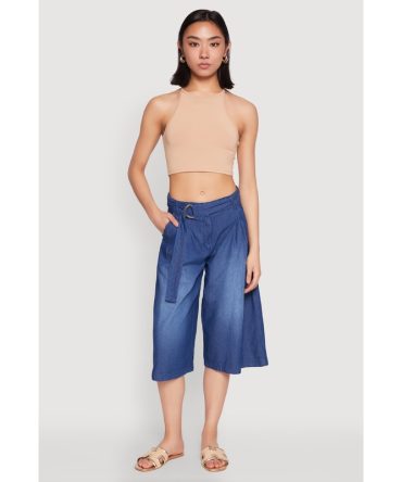 Belted Front Chambray Culottes