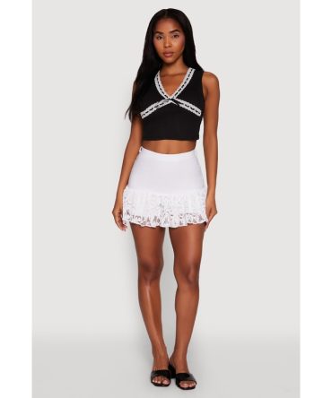 Blashe Ribbon Lace Trim V-Neck Tank Top