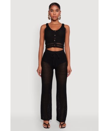 Crochet High Waisted Drawstring Pants