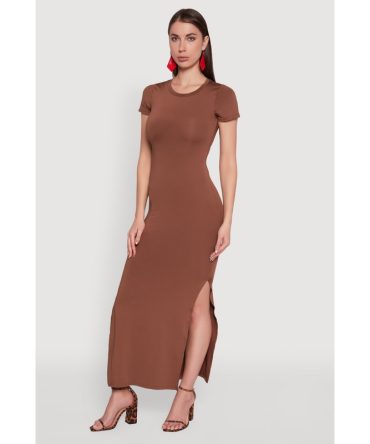 Daisy Crew Neck Side Slit T Shirt Dress