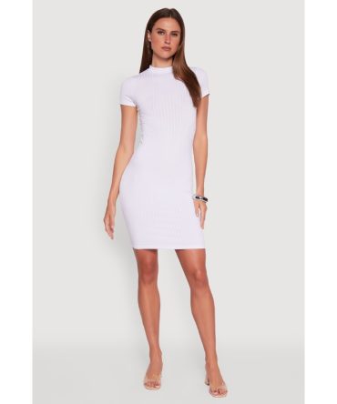 Daisy Rib Knit Mock Neck T Shirt Dress