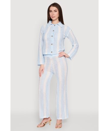 Daisy Striped Pointelle Crochet Pants