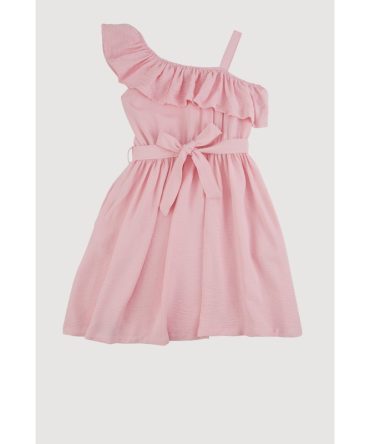 Girls Airy One Shoulder Ruffle Overlay Skater Dress