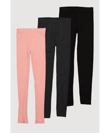 Girls Assorted Rib Knit Leggings 3 Pack