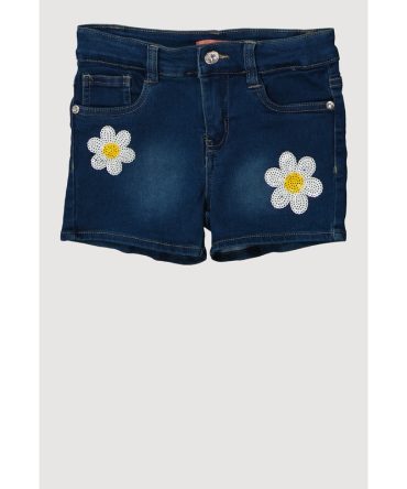 Girls Daisy Sequin Denim Shorts