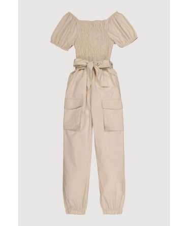 Girls Puff Sleeve Cargo Jumpsuit
