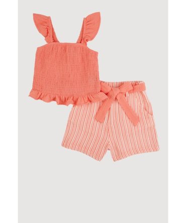 Girls Sleeveless Smocked Top and Striped Shorts