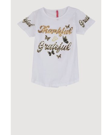 Girls Thankful and Grateful Sequin Graphic Tee