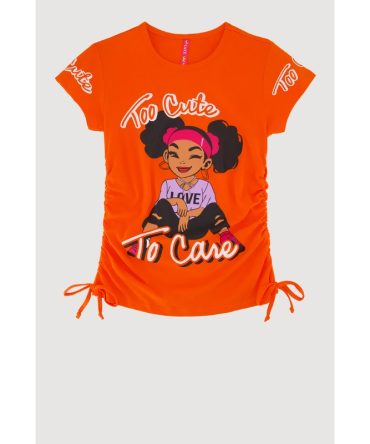 Girls Too Cute To Care Ruched Side Graphic Tee