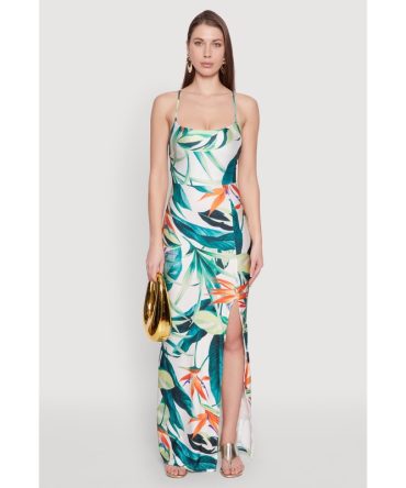 Iris Tropical Print Lace Up Maxi Dress