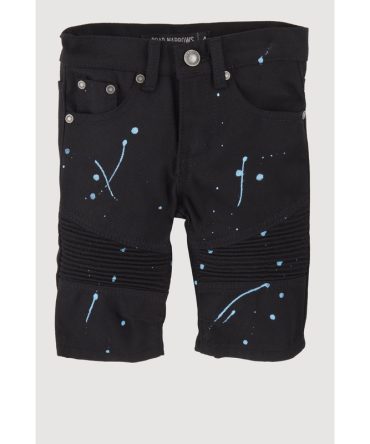 Little Boys Paint Splatter Denim Moto Shorts