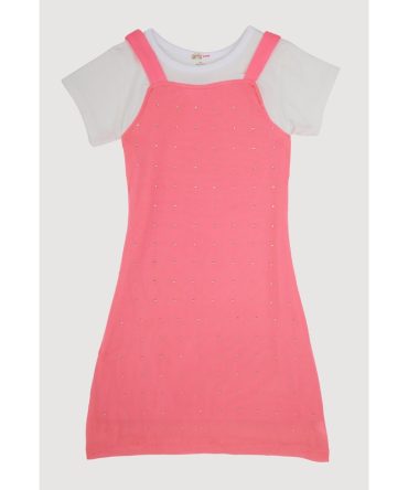 Little Girls Color Blocked Rhinestone Studded T Shirt Dress