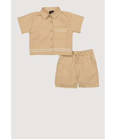 Little Girls Sequin Trim Button Front Shirt and Shorts