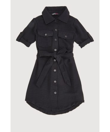 Little Girls Tie Waist Belted Shirt Dress