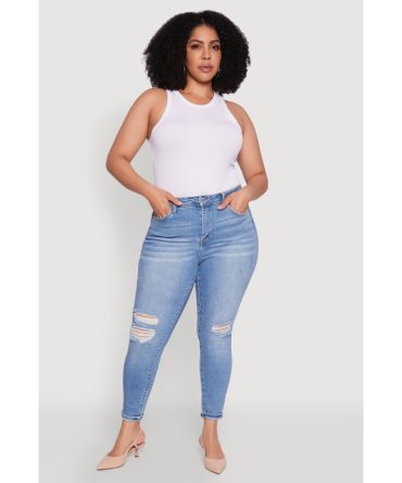 Plus Size WAX Trendy High Waisted Distressed Skinny Jeans