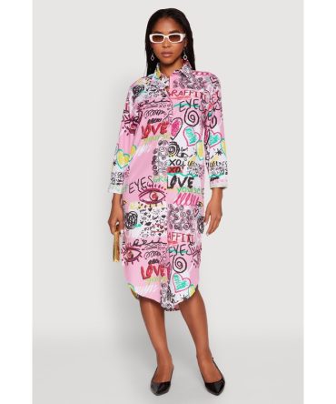 Spoon Jeans Graffiti Print Shirt Dress