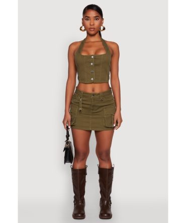 Tabbed Cargo Mini Skirt