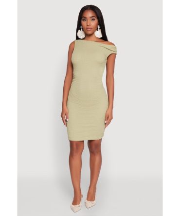 Textured Knit One Shoulder Bodycon Dress