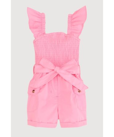 Toddler Girls Poplin Smocked Utility Romper
