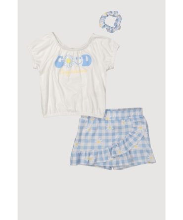 Toddler Girls Printed Pattern Graphic Tee and Plaid Skort