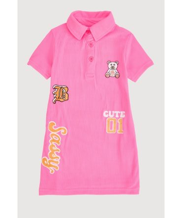 Toddler Girls Rib Knit Sassy Graphic Polo Dress