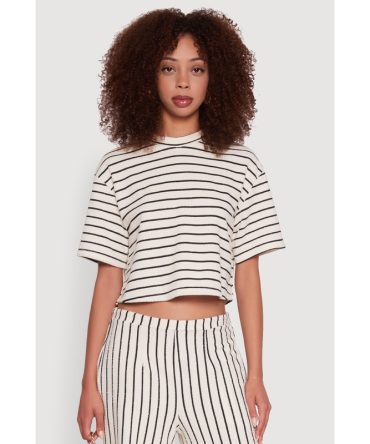 Trendy Classic Fit Striped Textured Knit Crop Top