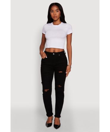 Trendy Mid Rise Distressed Boyfriend Jeans
