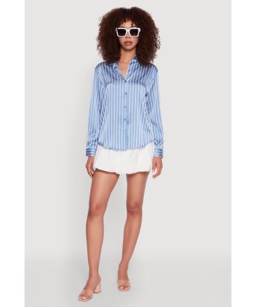 Trendy Satin Striped Long Sleeve Shirt